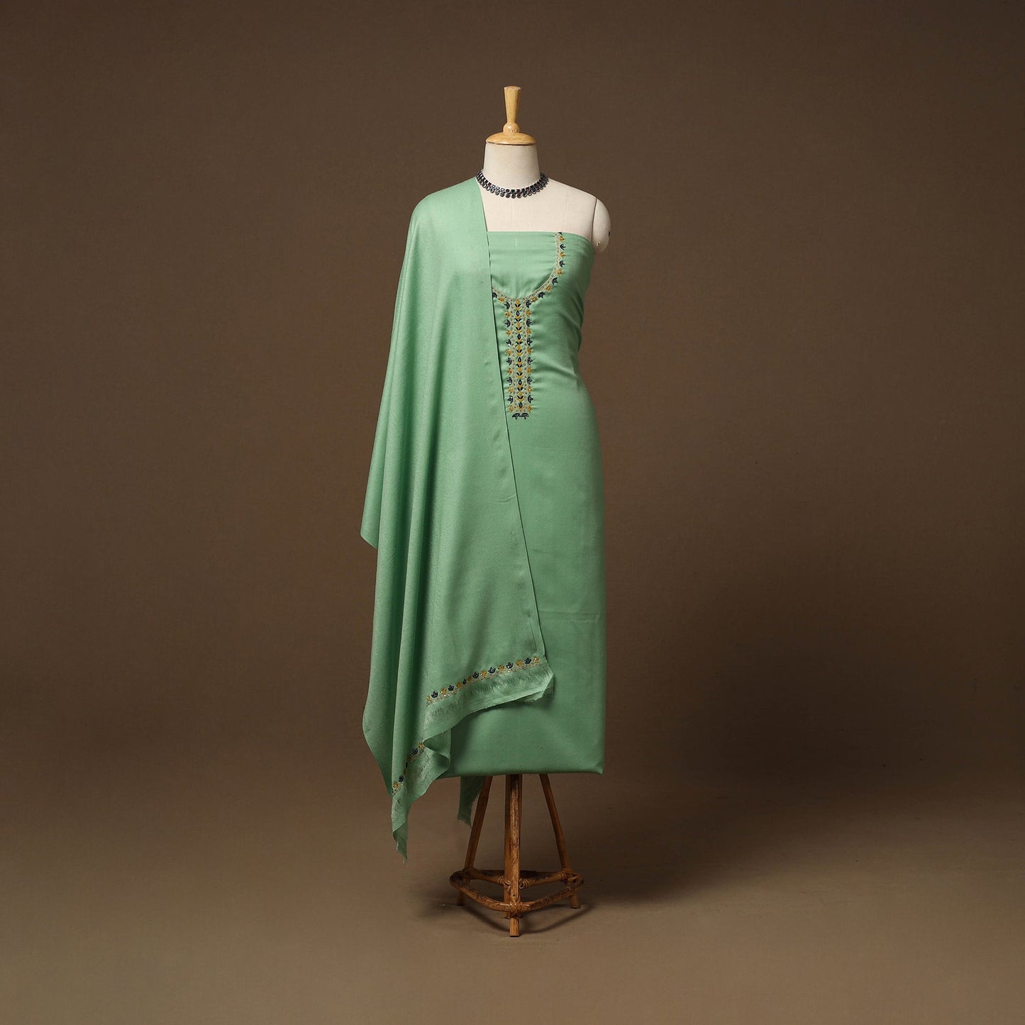 Merino wool hand embroidery 3pc unstitched dress material