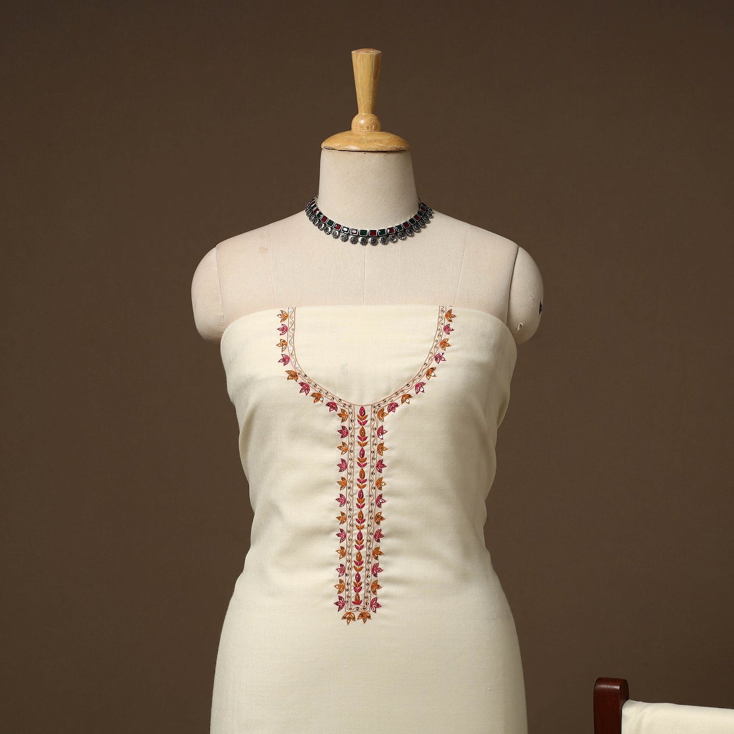 Merino wool hand embroidery 3pc unstitched dress material