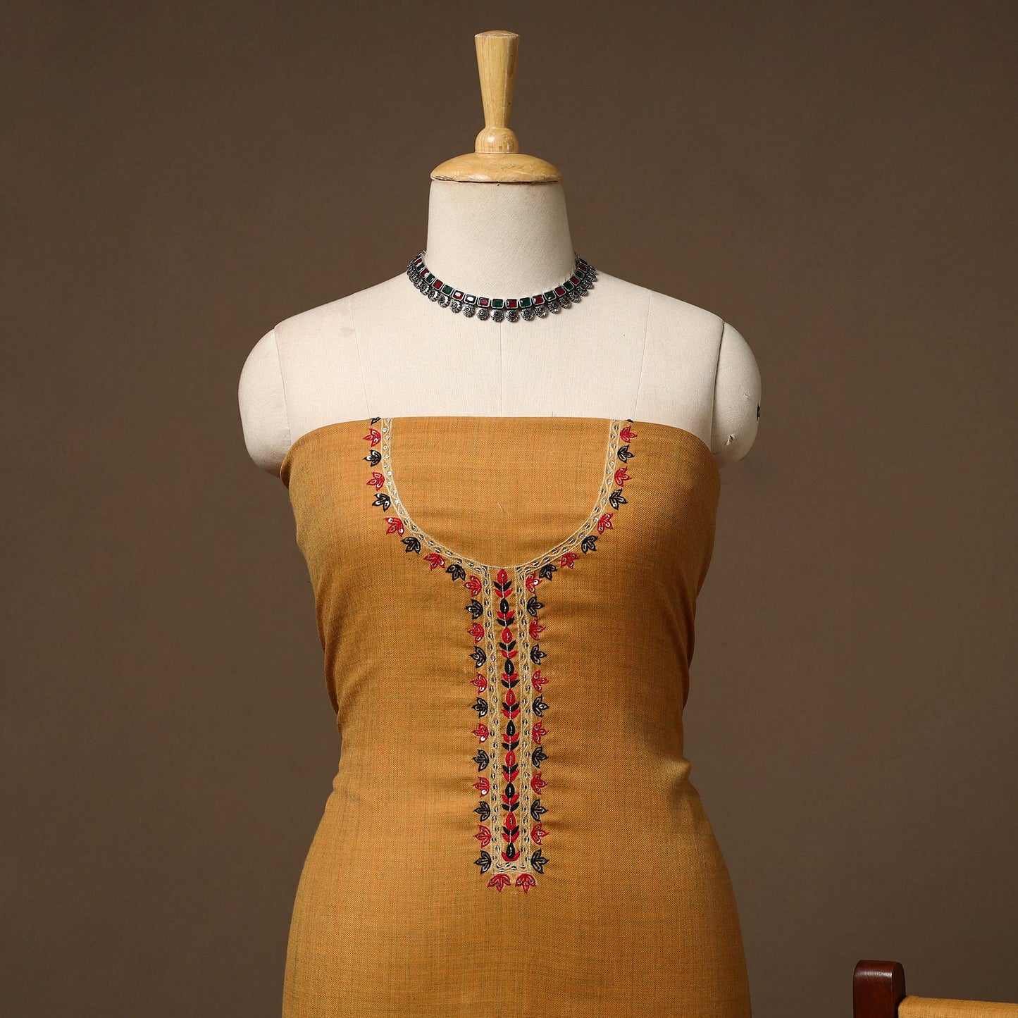 Merino wool hand embroidery 3pc unstitched dress material