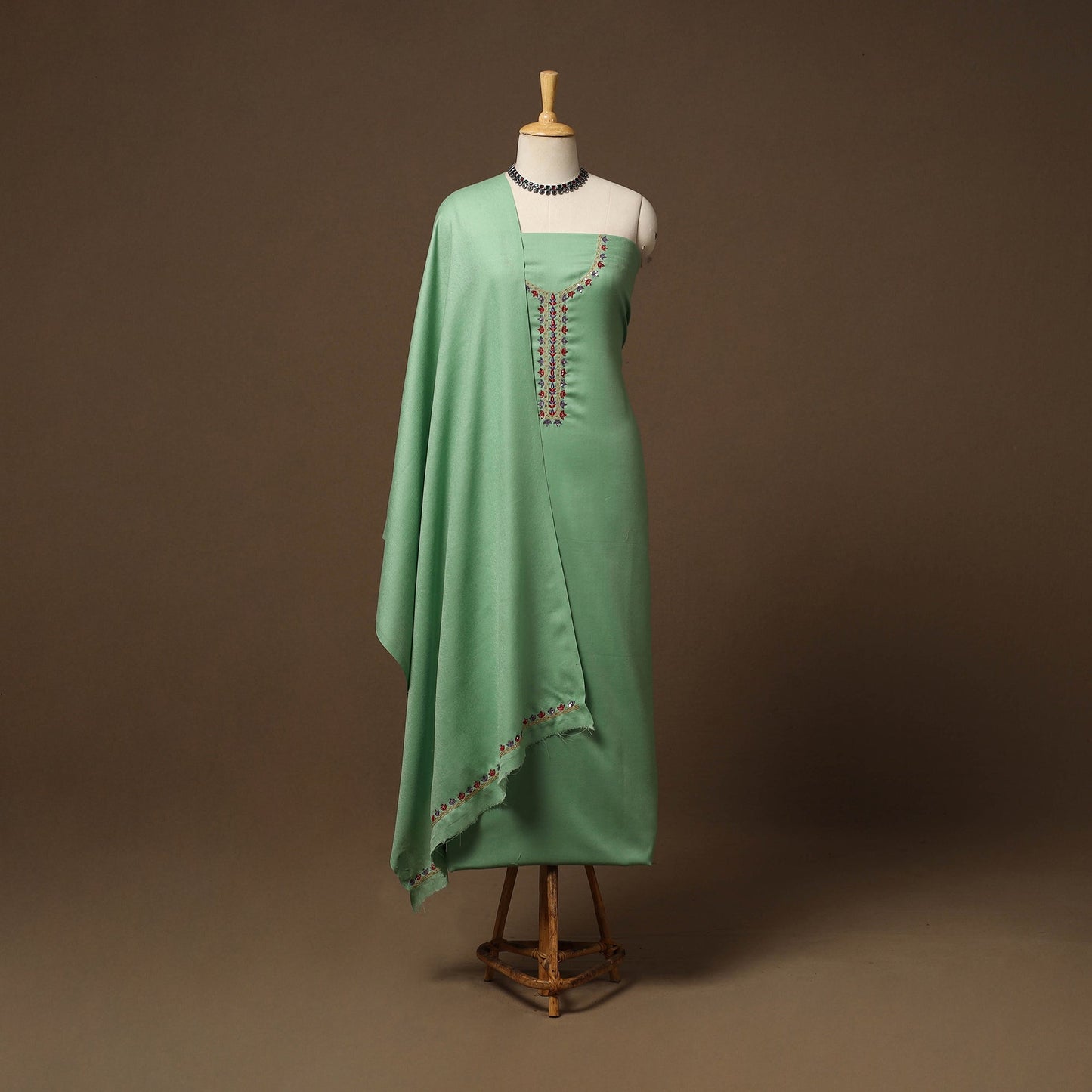 Merino wool hand embroidery 3pc unstitched dress material