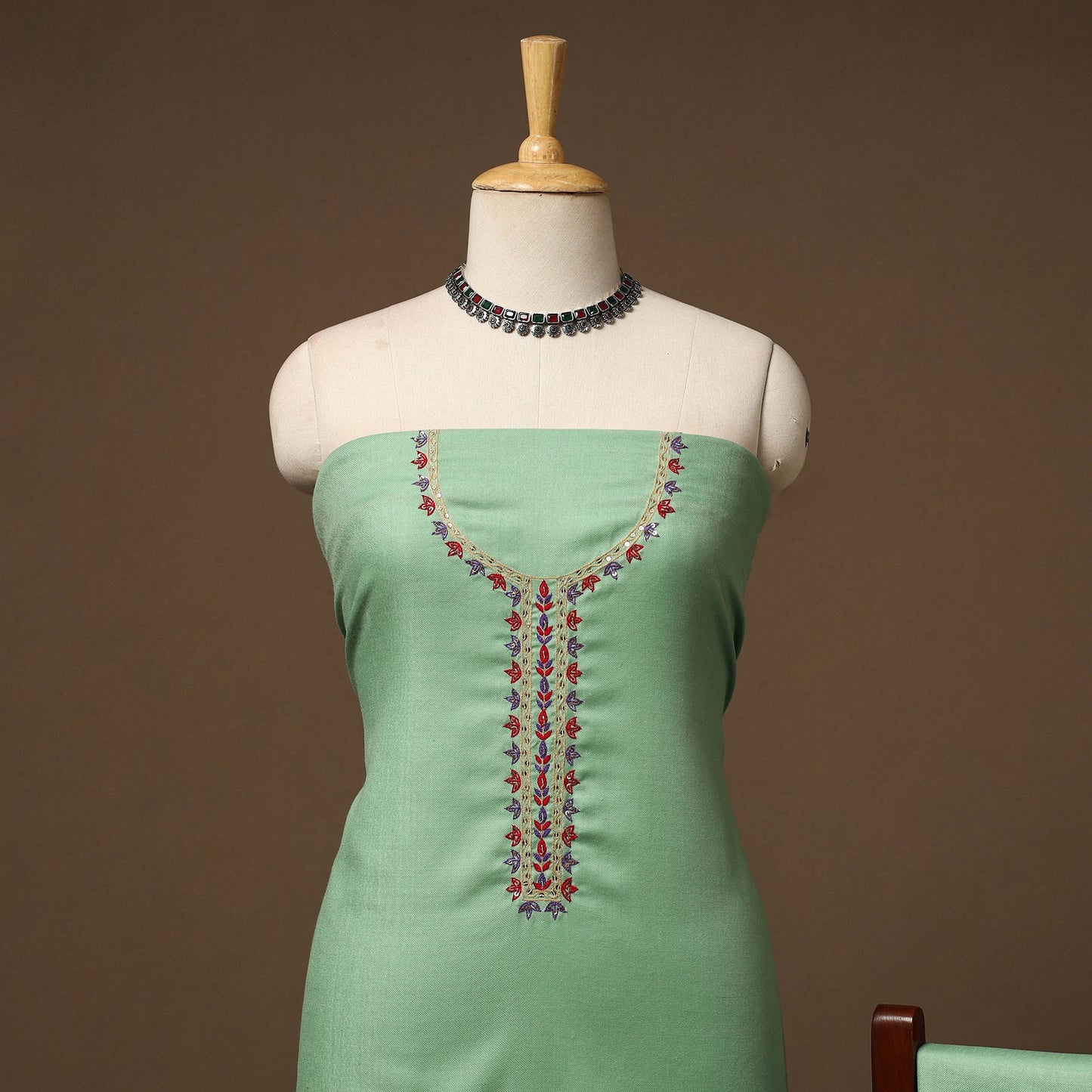 Merino wool hand embroidery 3pc unstitched dress material