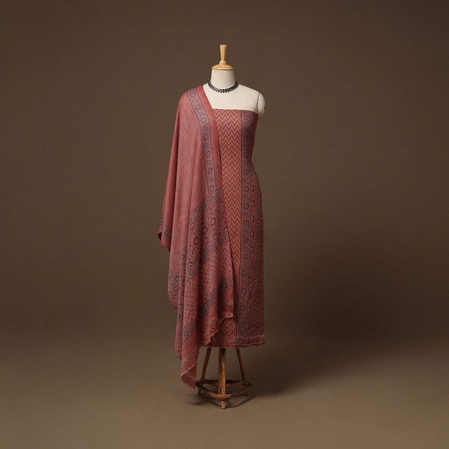 Merino wool natural dyed hand 3pc unstitched dress material