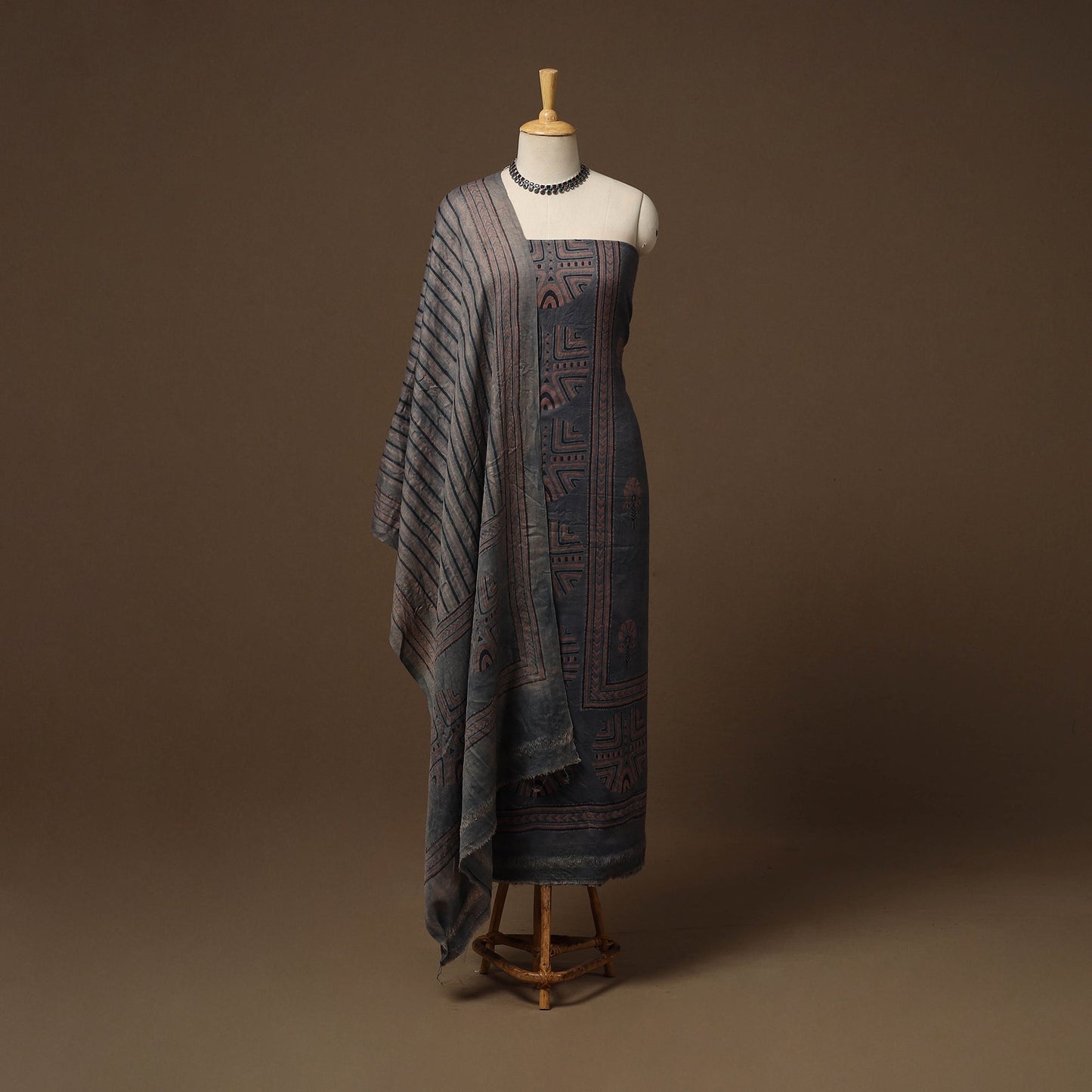 Merino wool natural dyed hand 3pc unstitched dress material