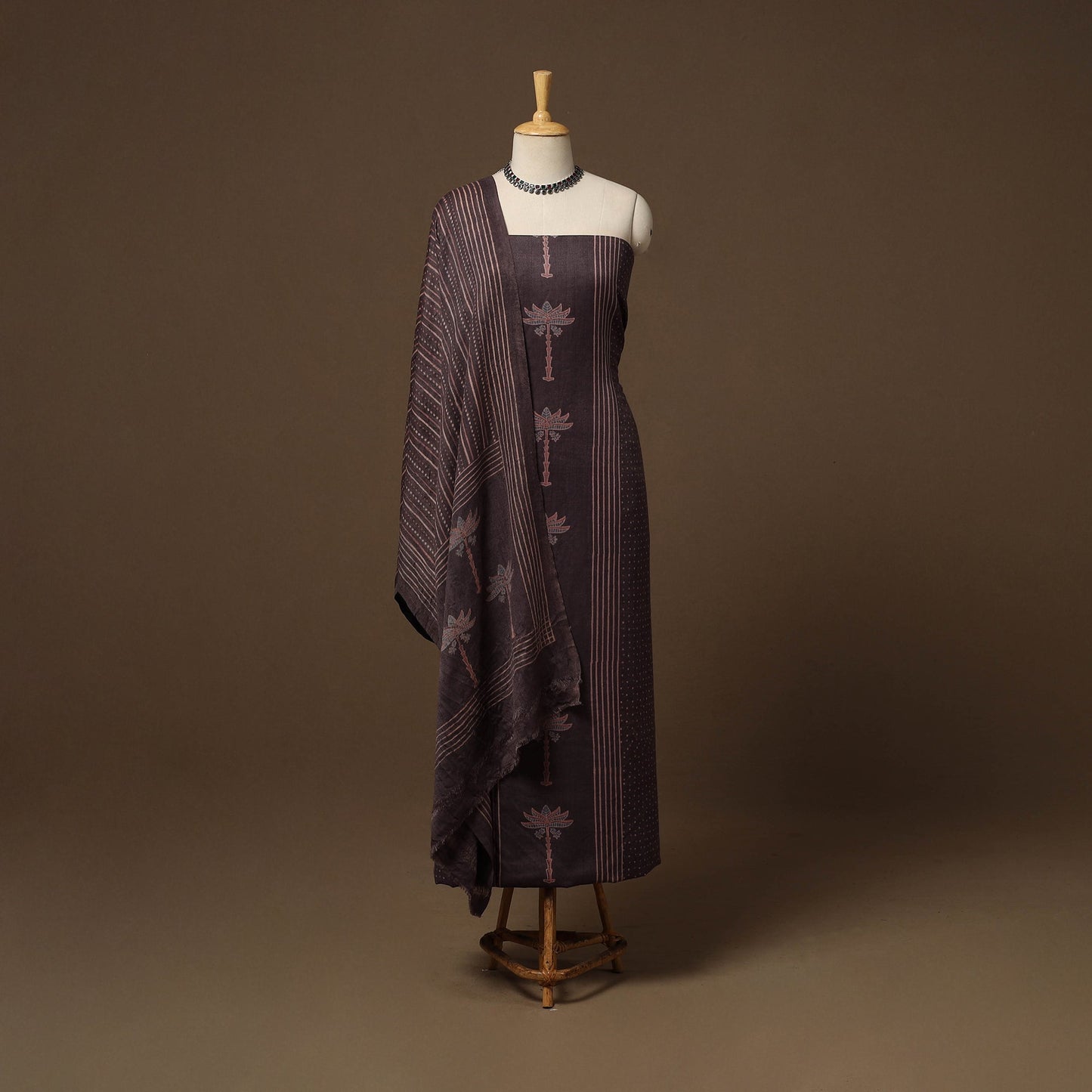 Merino wool natural dyed hand 3pc unstitched dress material