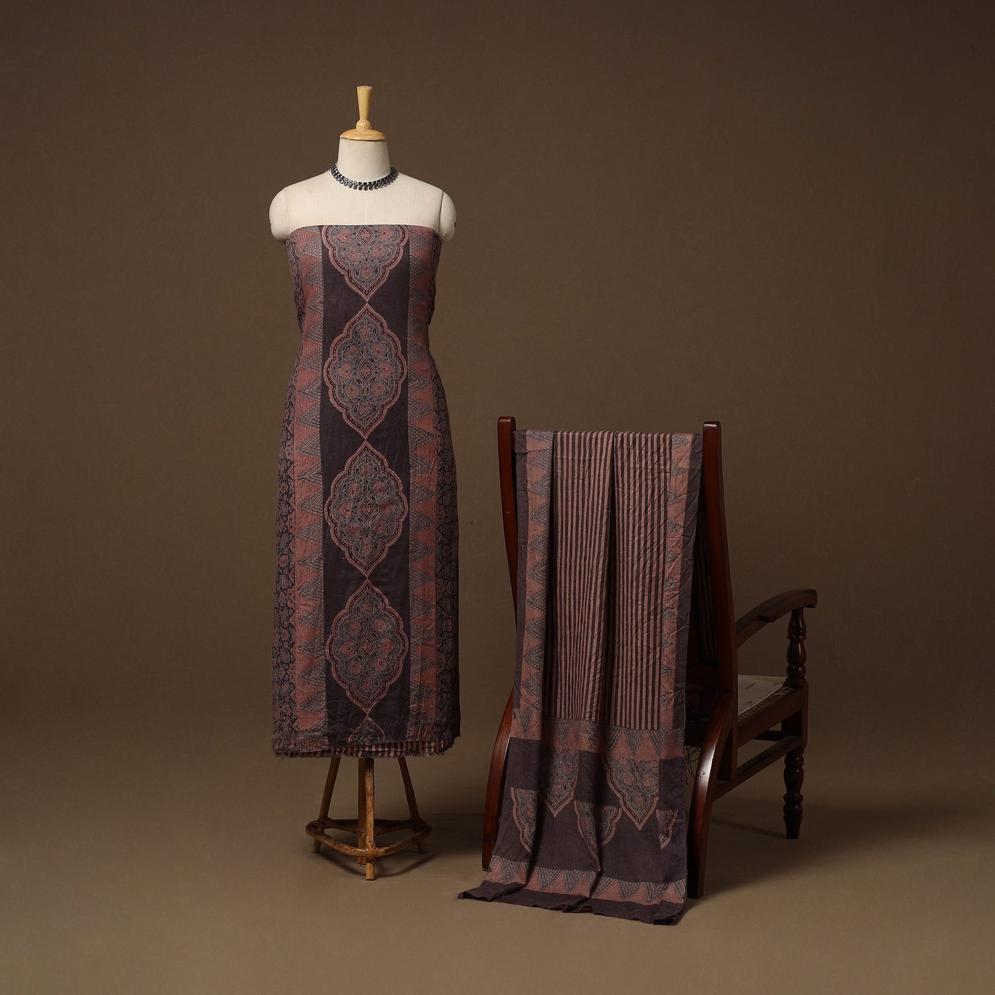 Merino wool natural dyed hand 3pc unstitched dress material