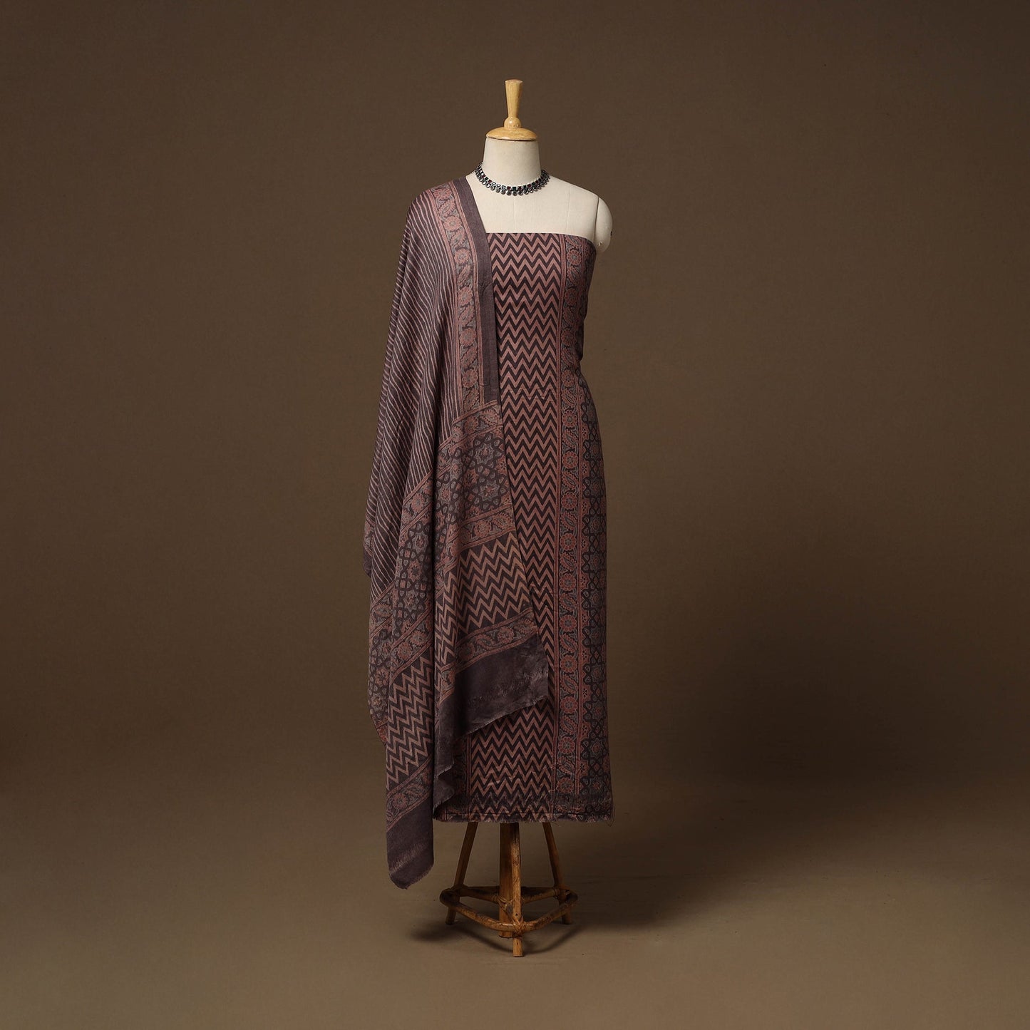 Merino wool natural dyed hand 3pc unstitched dress material