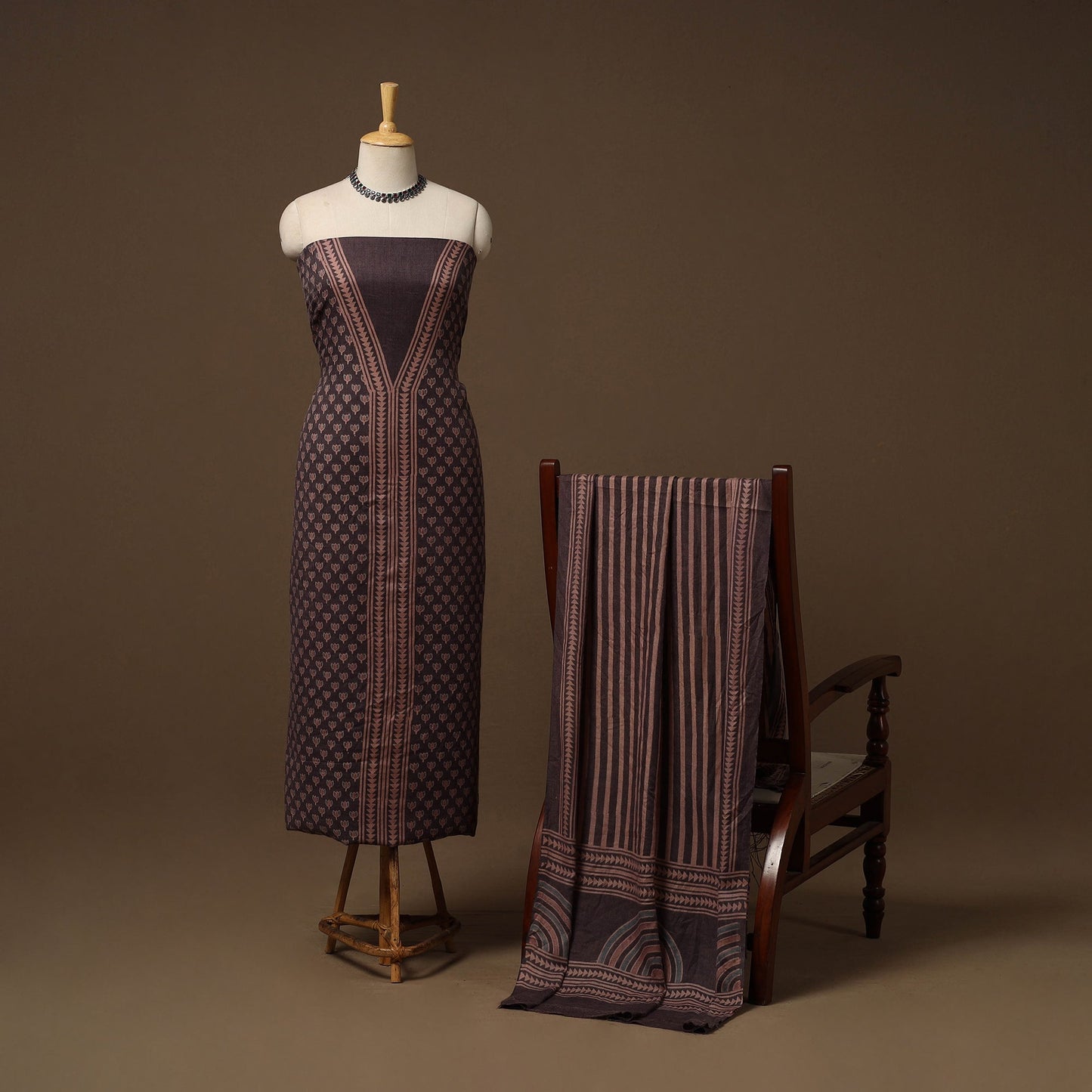 Merino wool natural dyed hand 3pc unstitched dress material