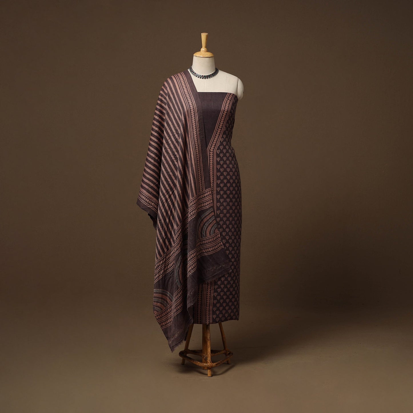 Merino wool natural dyed hand 3pc unstitched dress material