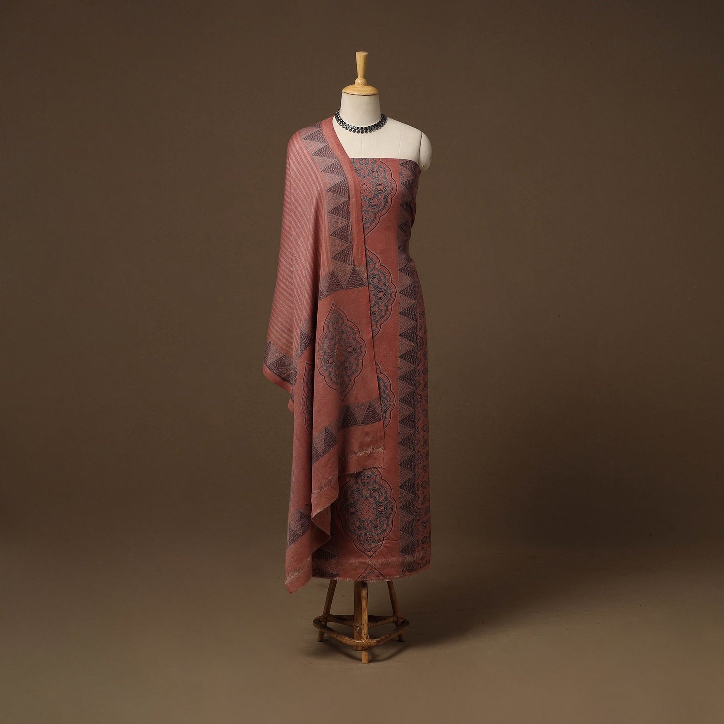 Merino wool natural dyed hand 3pc unstitched dress material