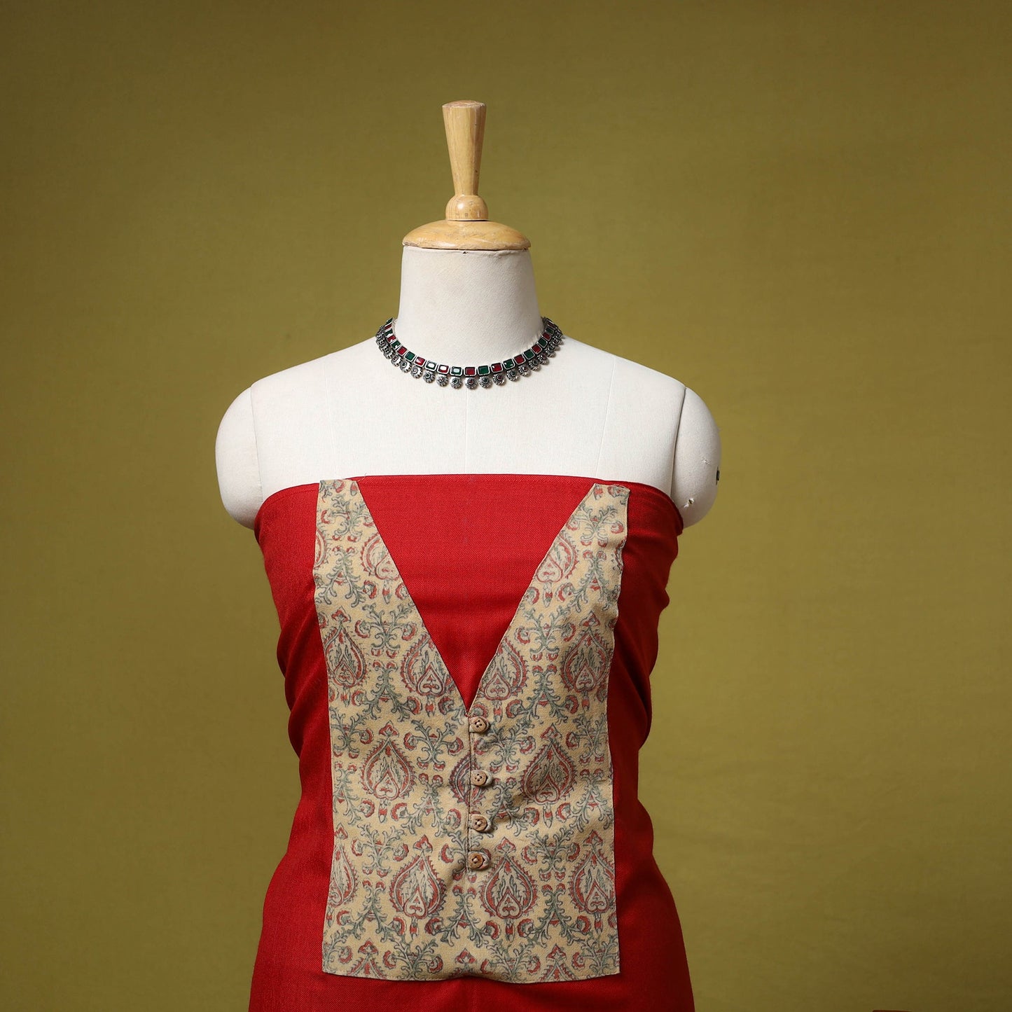 Merino wool plain 3pc unstitched dress material with patch