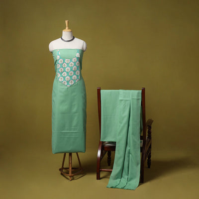 Merino wool plain 3pc unstitched dress material with patch