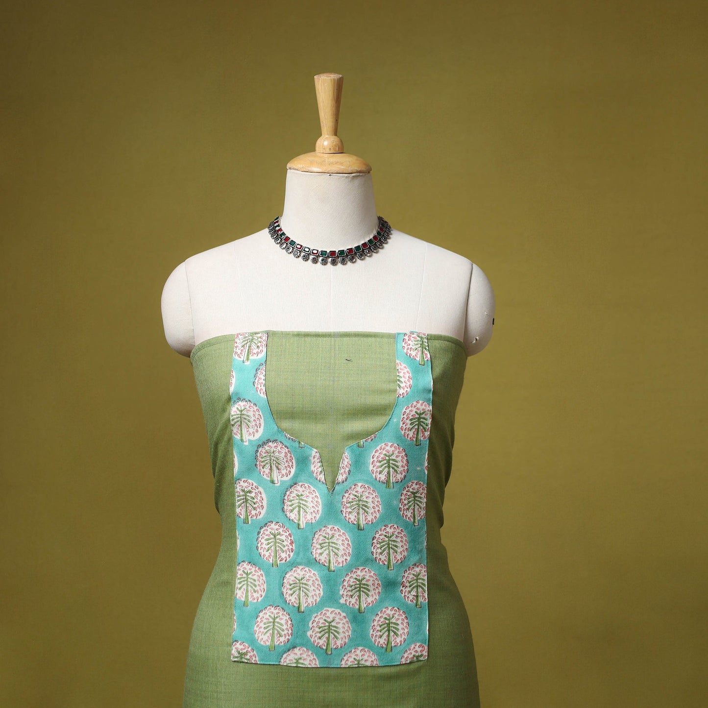 Merino wool plain 3pc unstitched dress material with patch