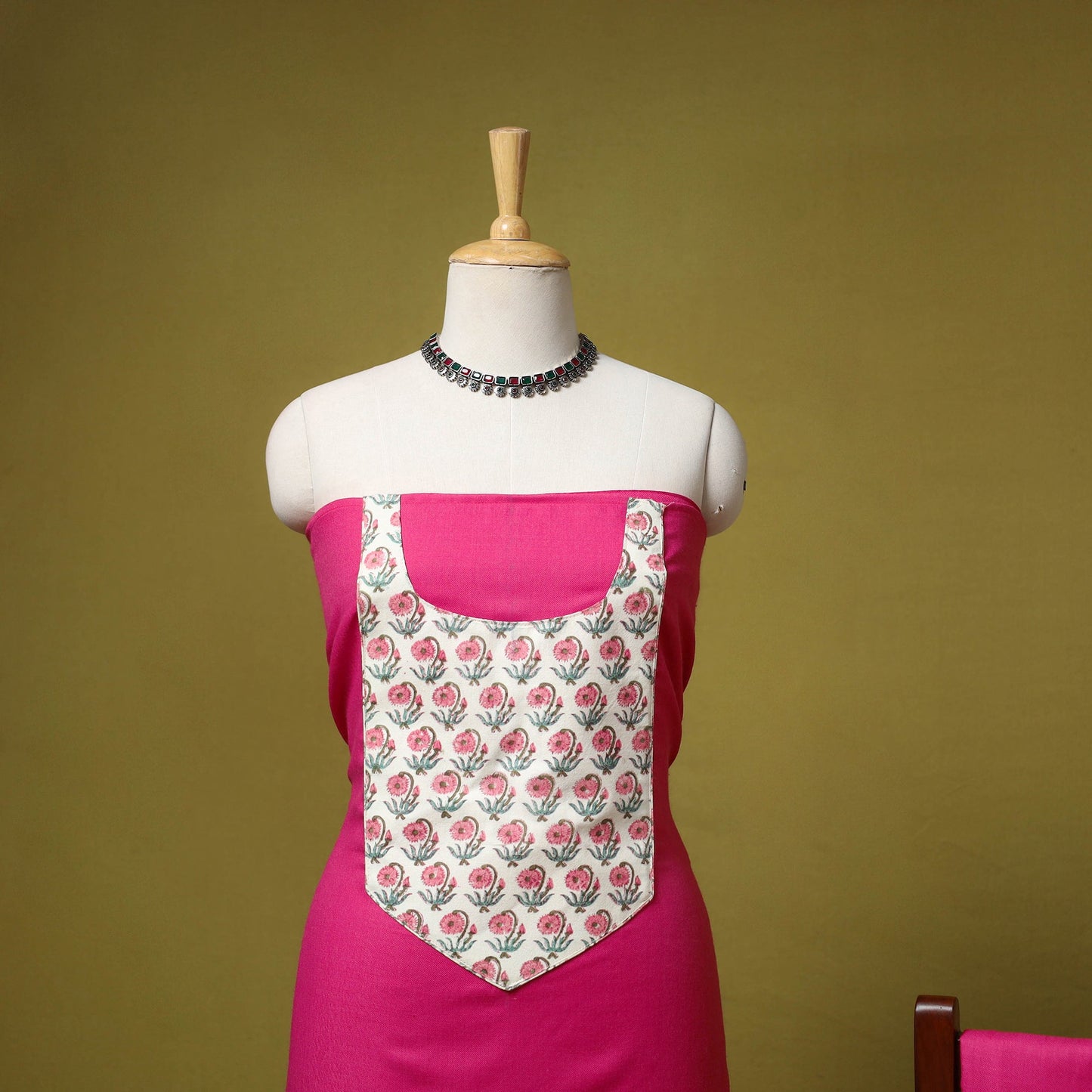 Merino wool plain 3pc unstitched dress material with patch