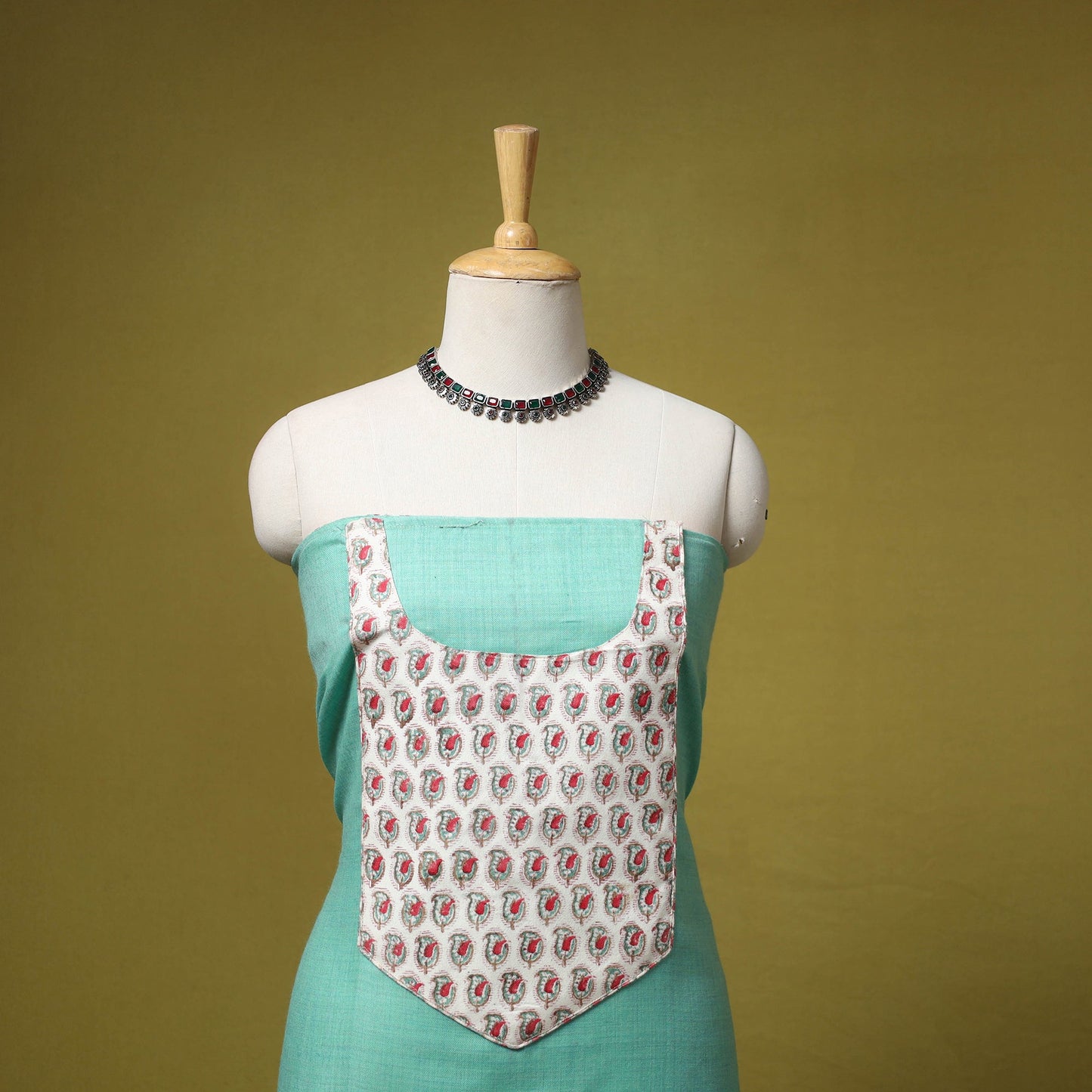 Merino wool plain 3pc unstitched dress material with patch