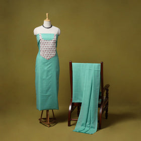 Merino wool plain 3pc unstitched dress material with patch