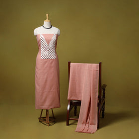 Merino wool plain 3pc unstitched dress material with patch