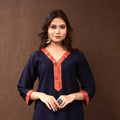 Buy Midnight Blue Silk Plain Long Kurta for Women