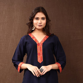 Buy Midnight Blue Silk Plain Long Kurta for Women