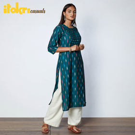  Pochampally Ikat Weave Cotton Long Kurta Online at iTokri.com