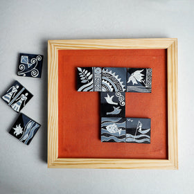  Miniature Handpainted Pine Wood Magnetic 9 Blocks Painting 