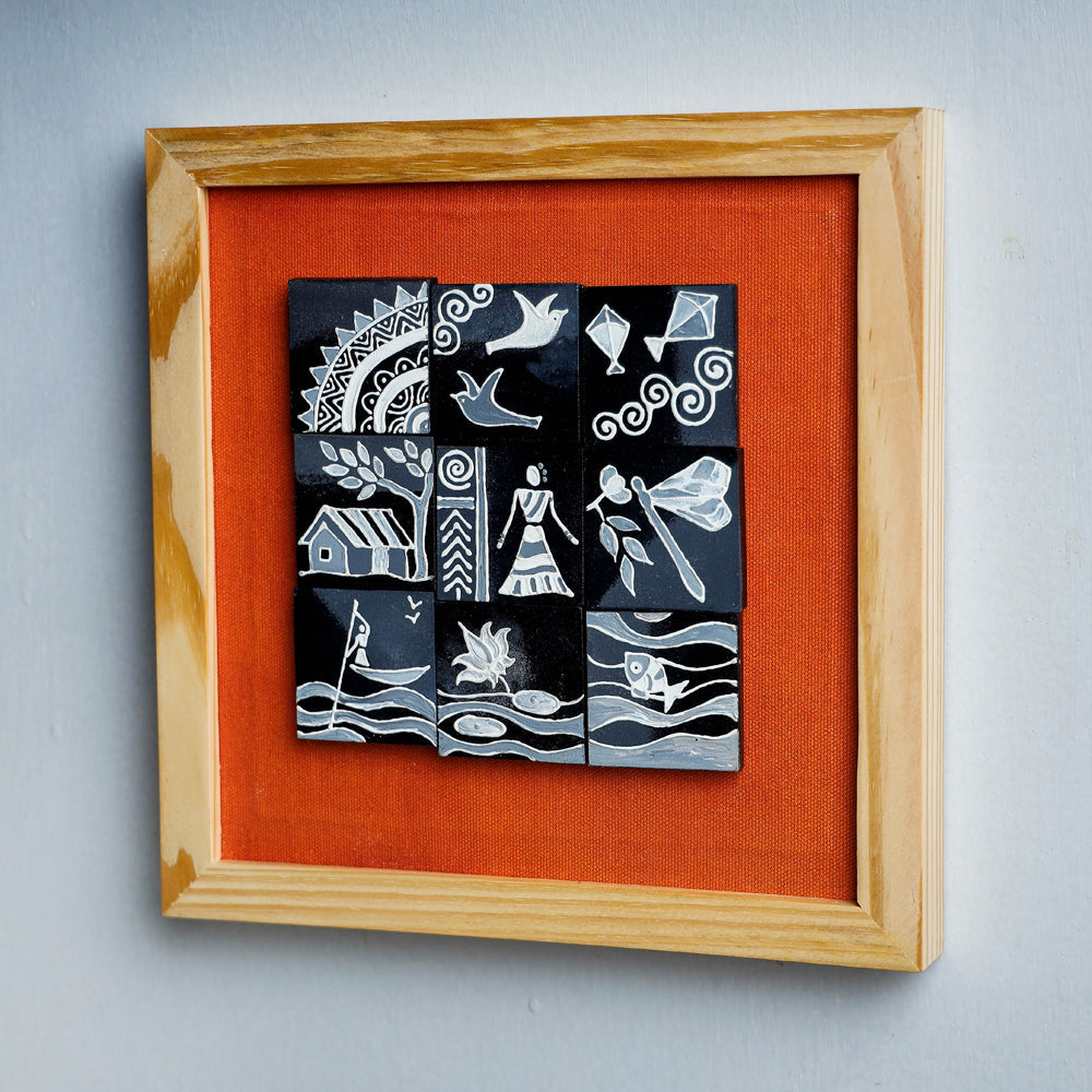  Miniature Handpainted Pine Wood Magnetic 9 Blocks Painting 