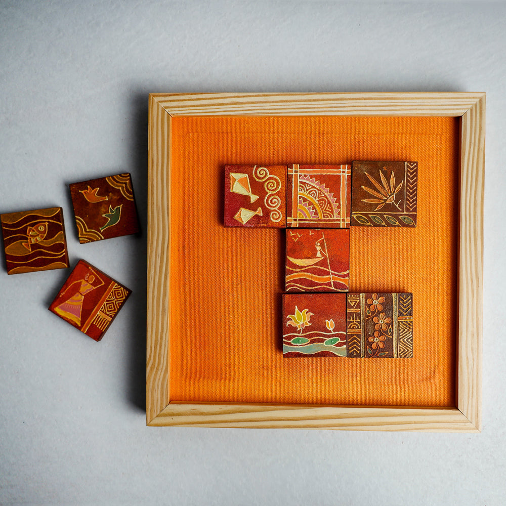  Miniature Handpainted Pine Wood Magnetic 9 Blocks Painting 