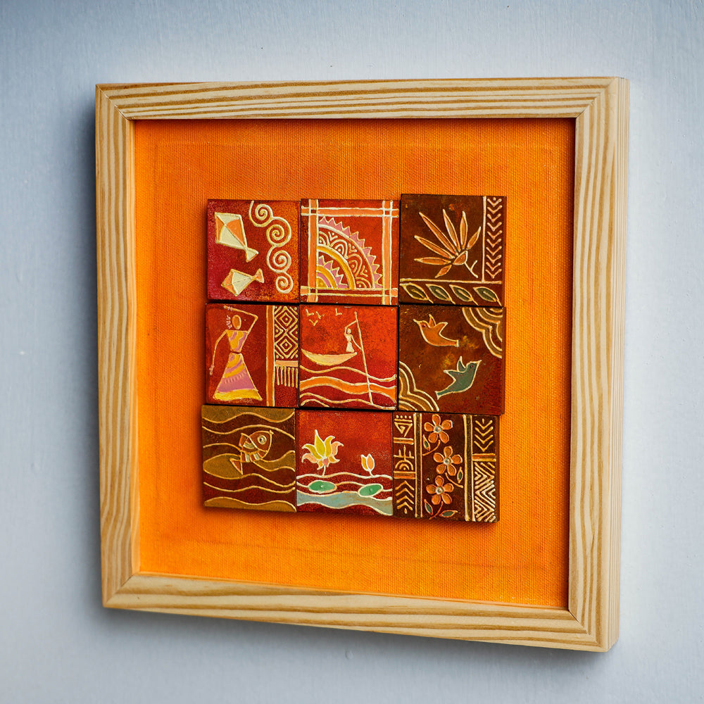  Miniature Handpainted Pine Wood Magnetic 9 Blocks Painting 