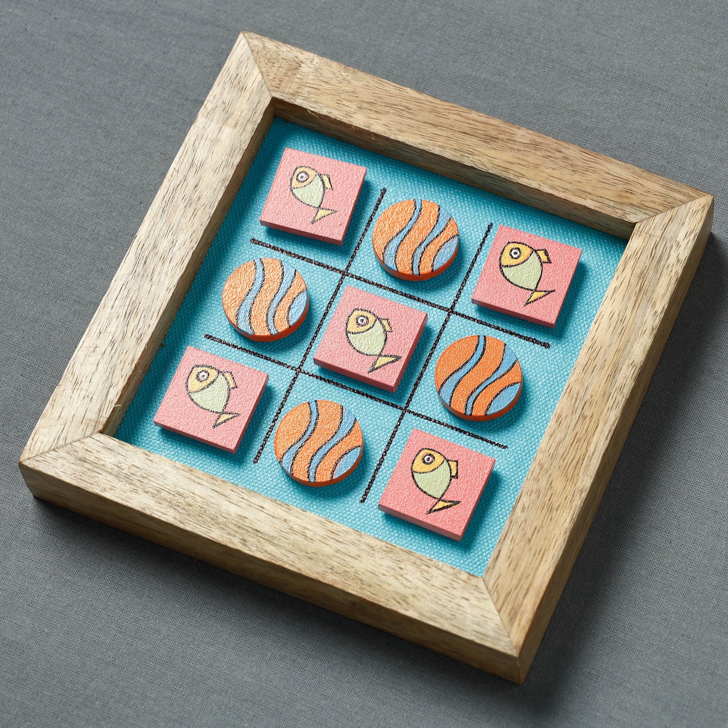  Miniature Handpainted Pine Wood Magnetic Tic Tac Toe 