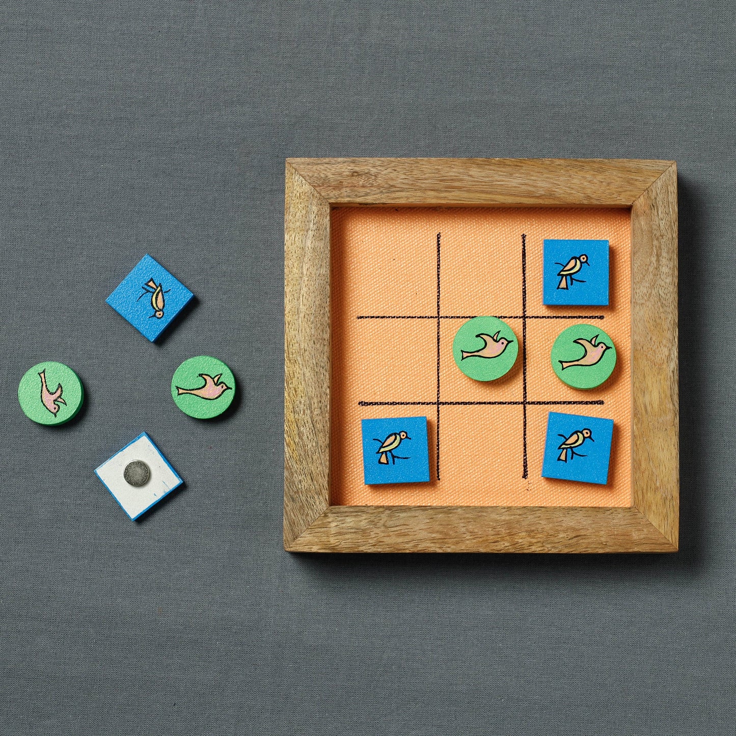  Miniature Handpainted Pine Wood Magnetic Tic Tac Toe 