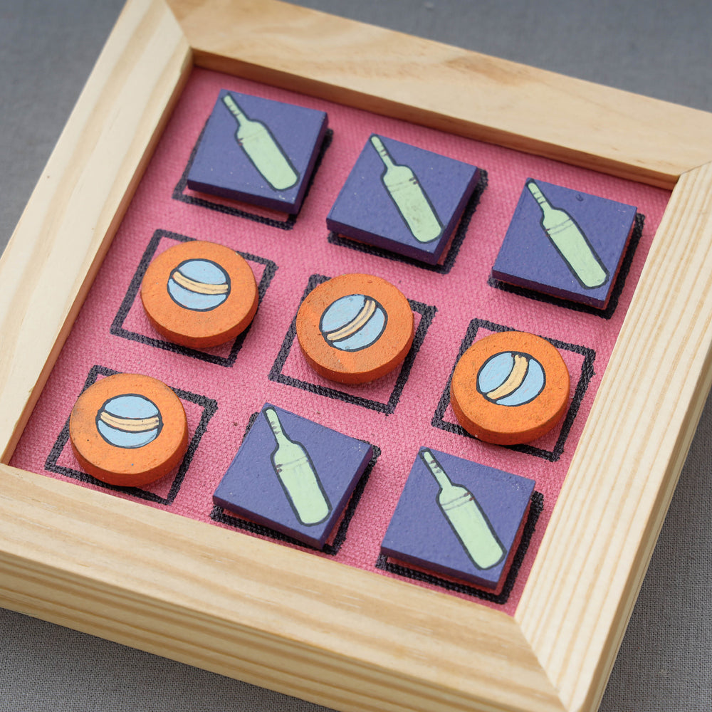  Miniature Handpainted Pine Wood Magnetic Tic Tac Toe 