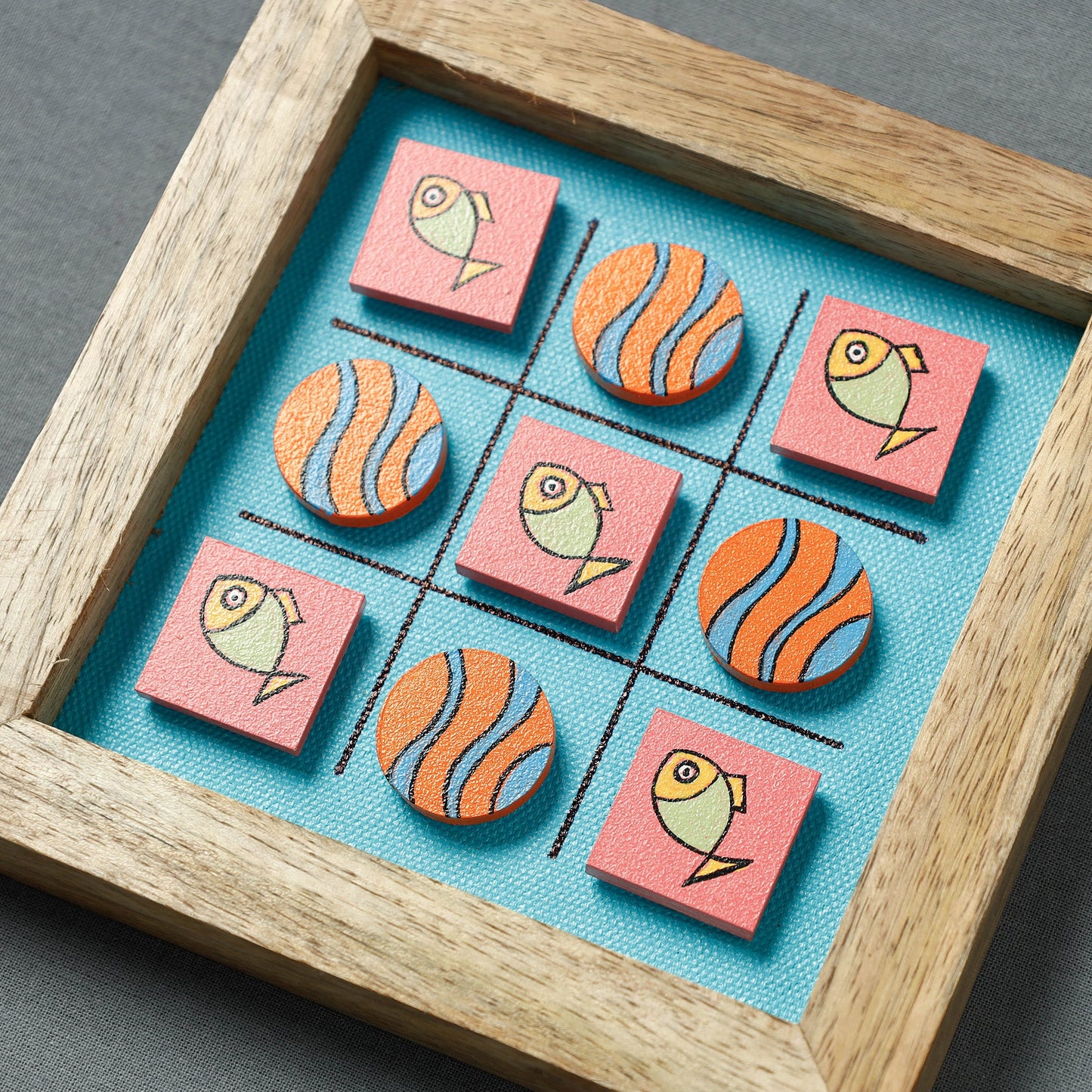  Miniature Handpainted Pine Wood Magnetic Tic Tac Toe 