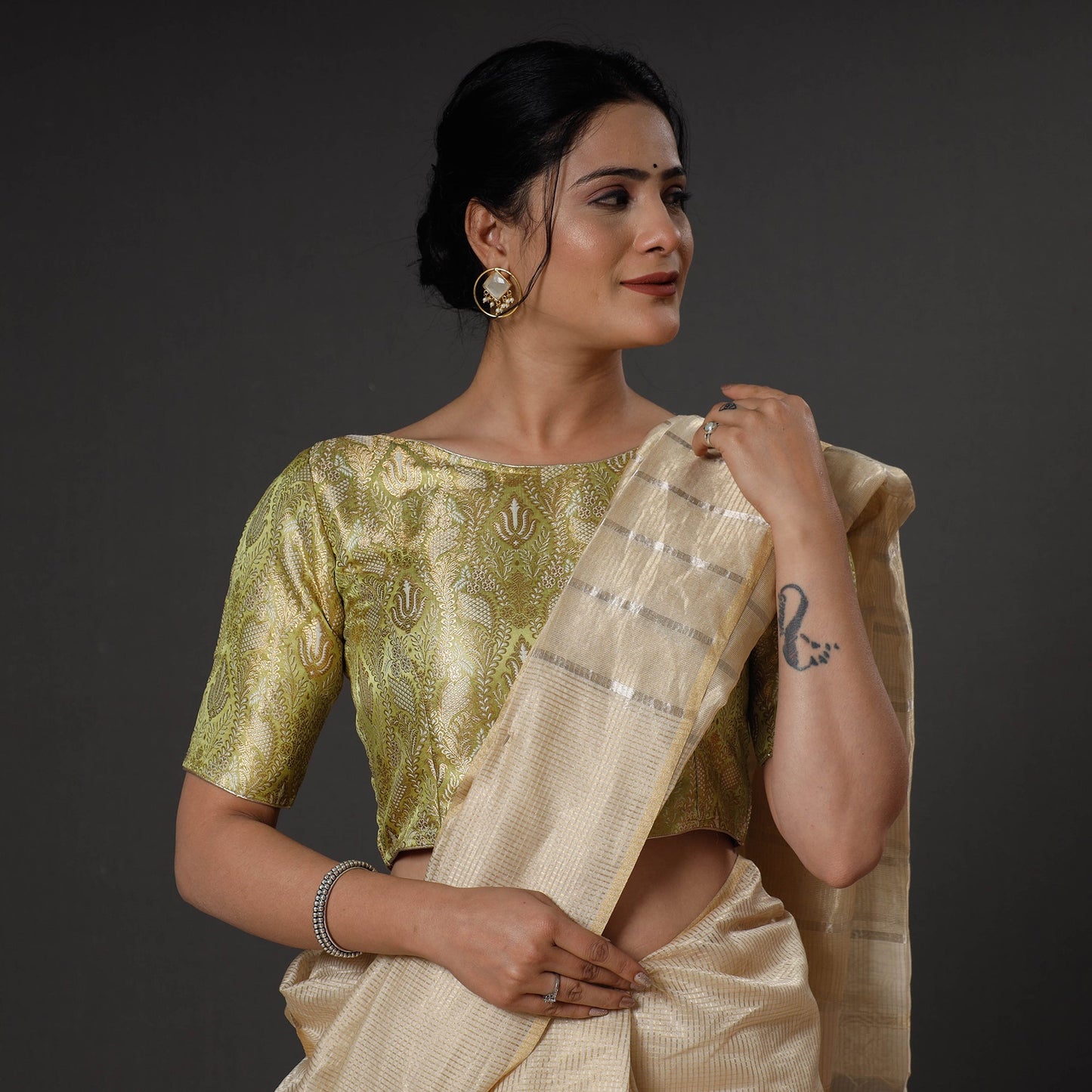 Buy Banarasi Brocade Semi Kinkhab Weave Silk Stitched Blouse Online at iTokri.com