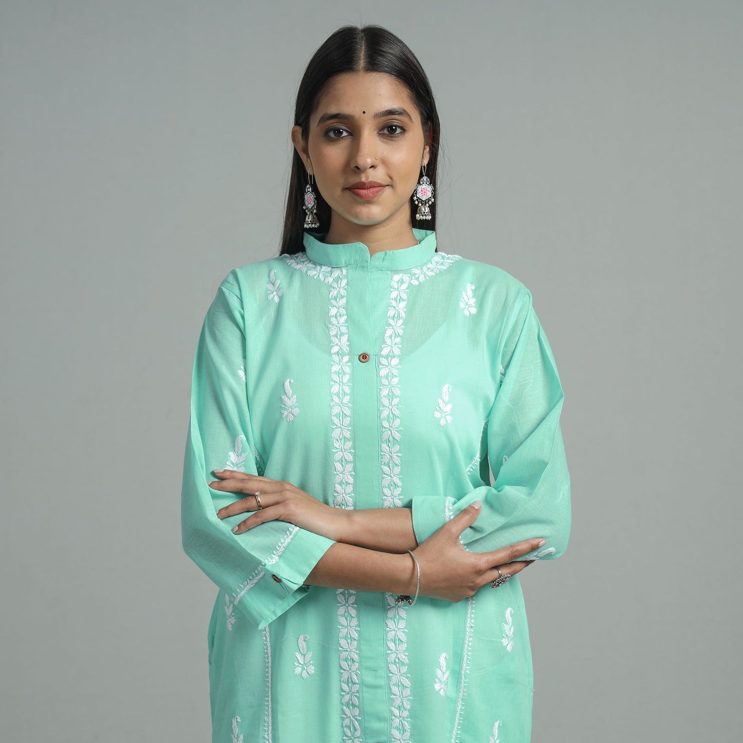Buy Chikankari Hand Embroidered Cotton Long Kurta for Women