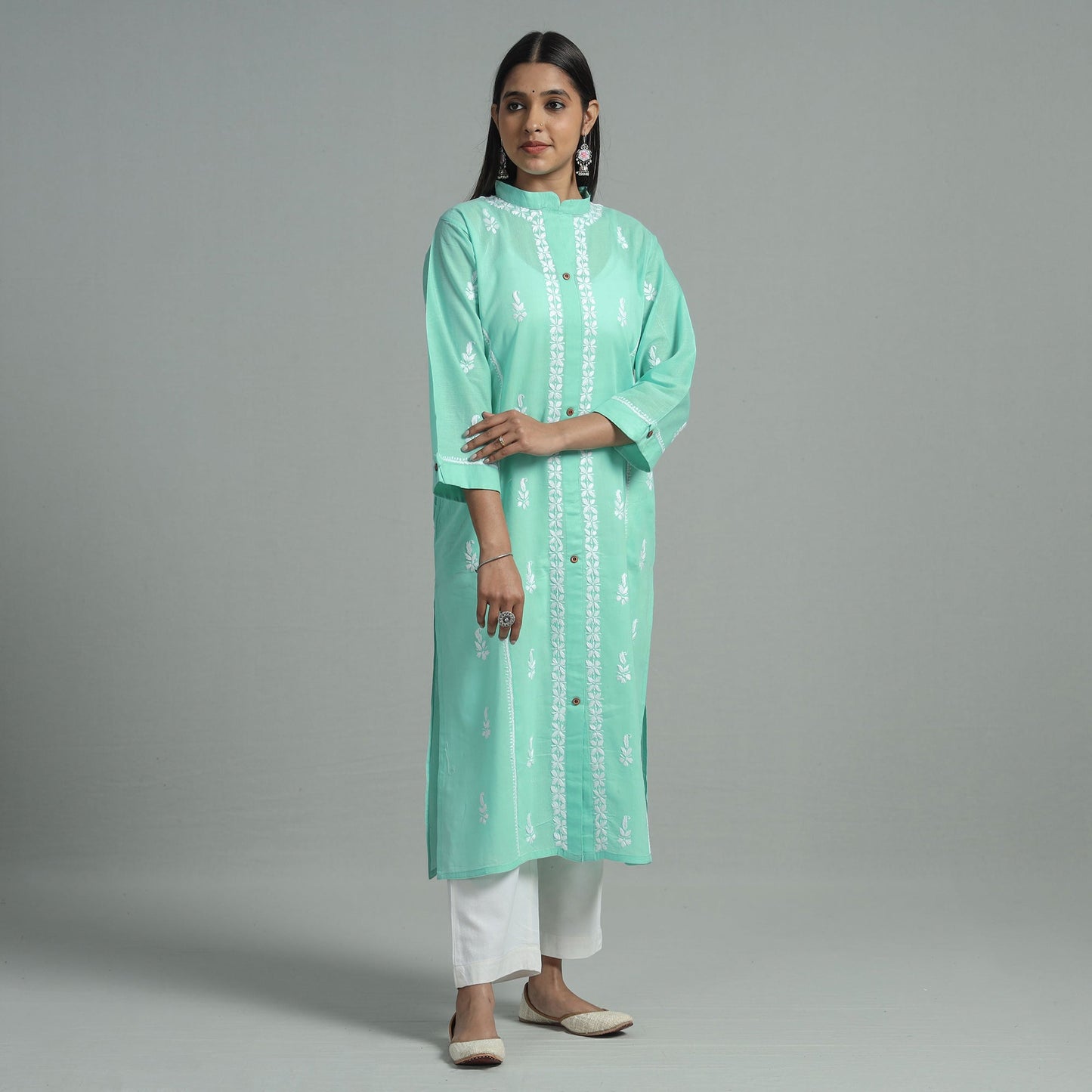 Buy Chikankari Hand Embroidered Cotton Long Kurta for Women
