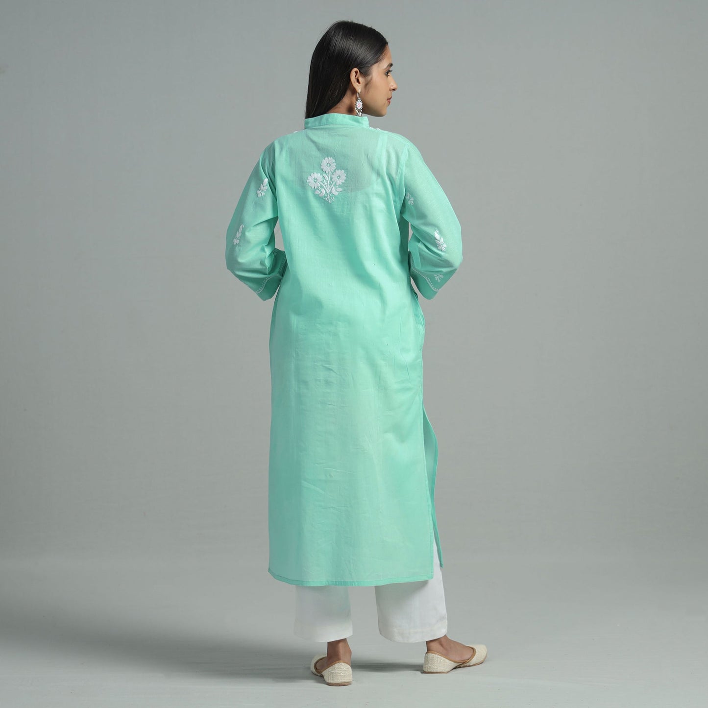 Buy Chikankari Hand Embroidered Cotton Long Kurta for Women