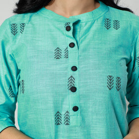 Mint Green - Jacquard Cotton Long Straight Kurta