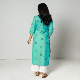 Mint Green - Jacquard Cotton Long Straight Kurta