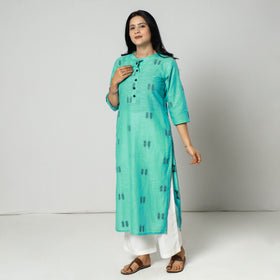 Mint Green - Jacquard Cotton Long Straight Kurta