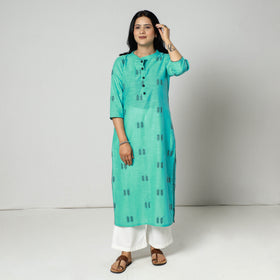 Mint Green - Jacquard Cotton Long Straight Kurta