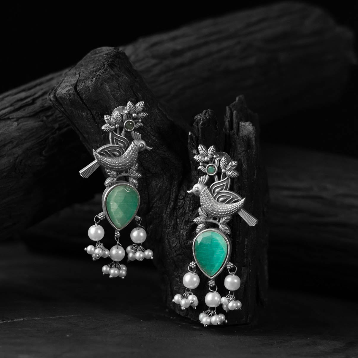 Mint green - saanjh bela cuckoo oxidised earrings