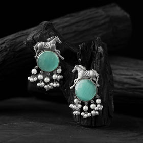 Mint green - saanjh bela horse motif oxidised earrings