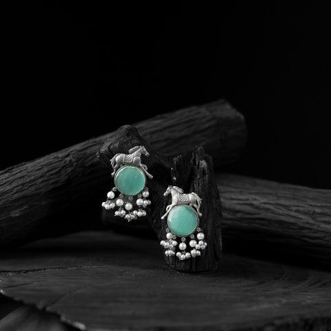 Mint green - saanjh bela horse motif oxidised earrings
