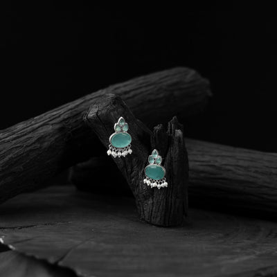 Mint green - saanjh bela leaf motif oxidised earrings