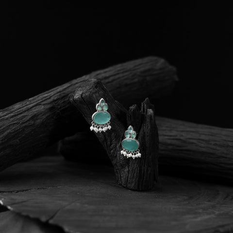 Mint green - saanjh bela leaf motif oxidised earrings