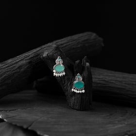 Mint green - saanjh bela leaf motif oxidised earrings
