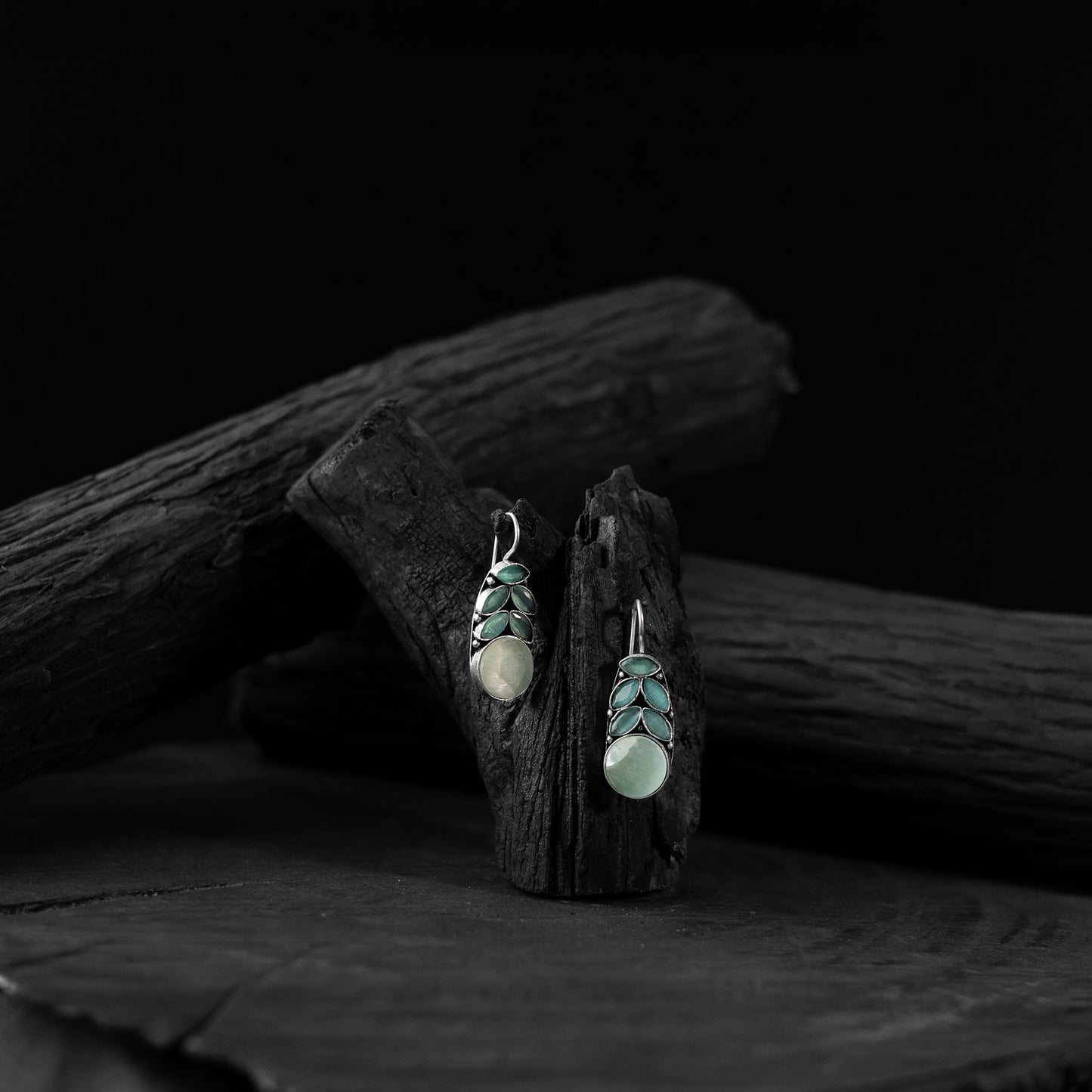 Mint green - saanjh bela leaf oxidised drop earrings
