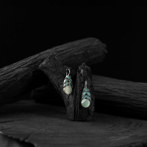 Mint green - saanjh bela leaf oxidised drop earrings