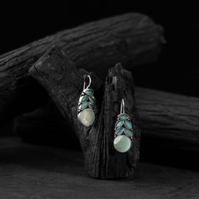 Mint green - saanjh bela leaf oxidised drop earrings