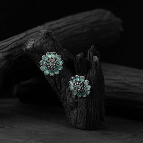 Mint green - saanjh bela lotus oxidised stud earrings