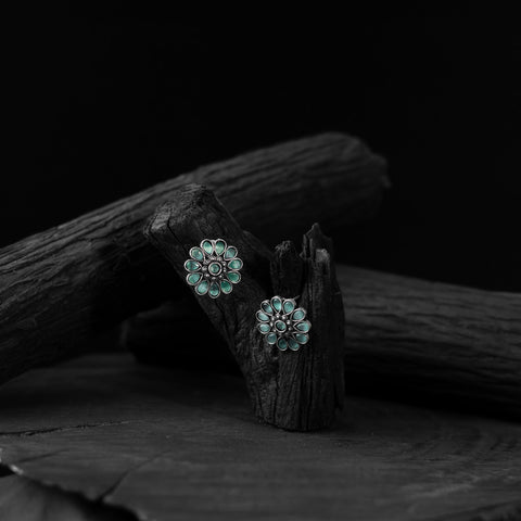 Mint green - saanjh bela lotus oxidised stud earrings
